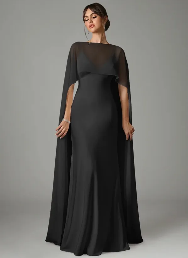Black gown with sheer cape
