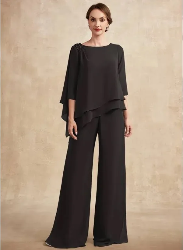 Black chiffon pantsuit