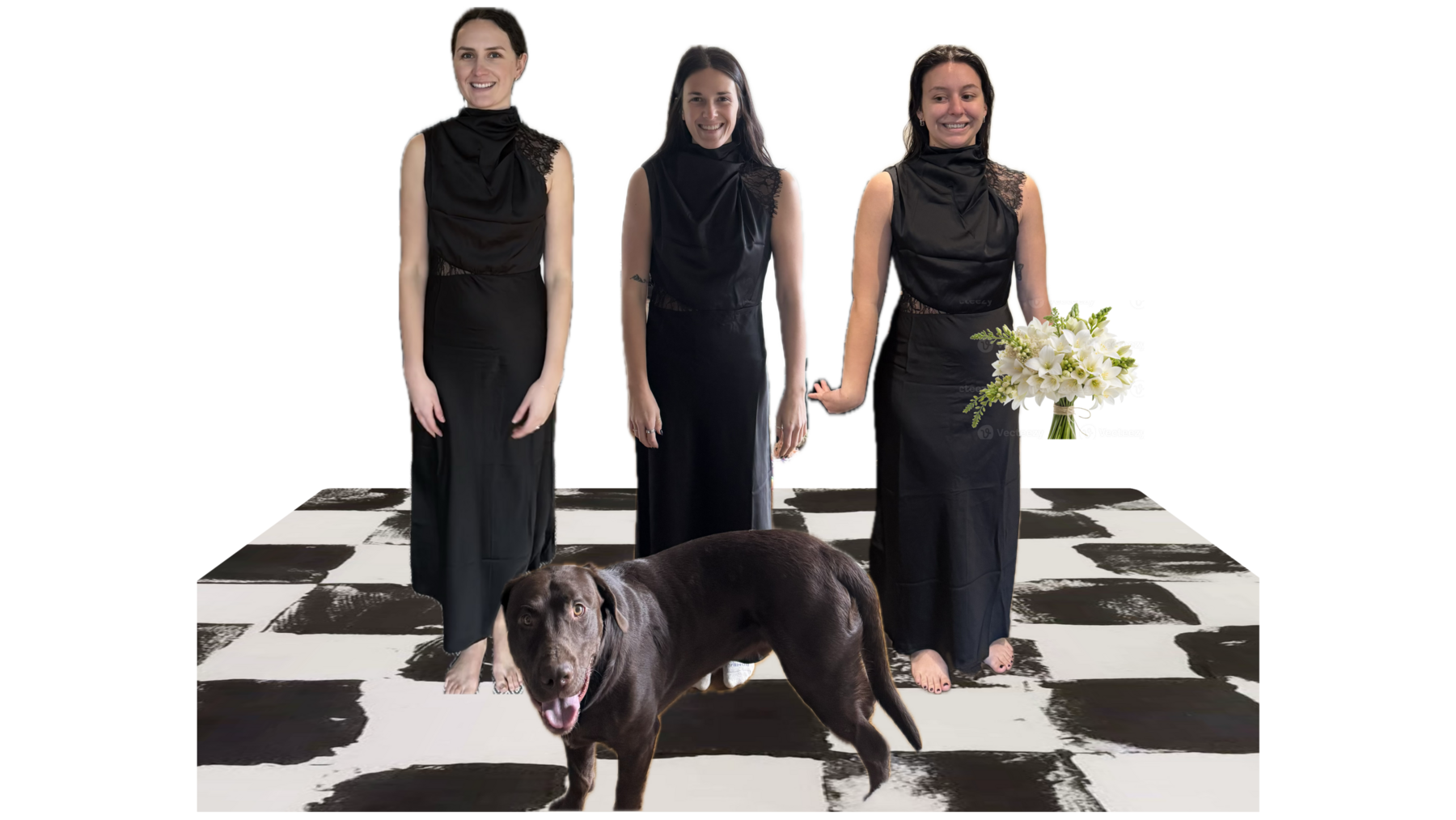 Bridesmaids in their black dresses